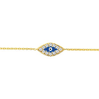 Olas d'Oro - 14K Yellow Gold Mini CZ Evil Eye Adjustable Bracelet  Protective Charm with Sparkling CZ Stones