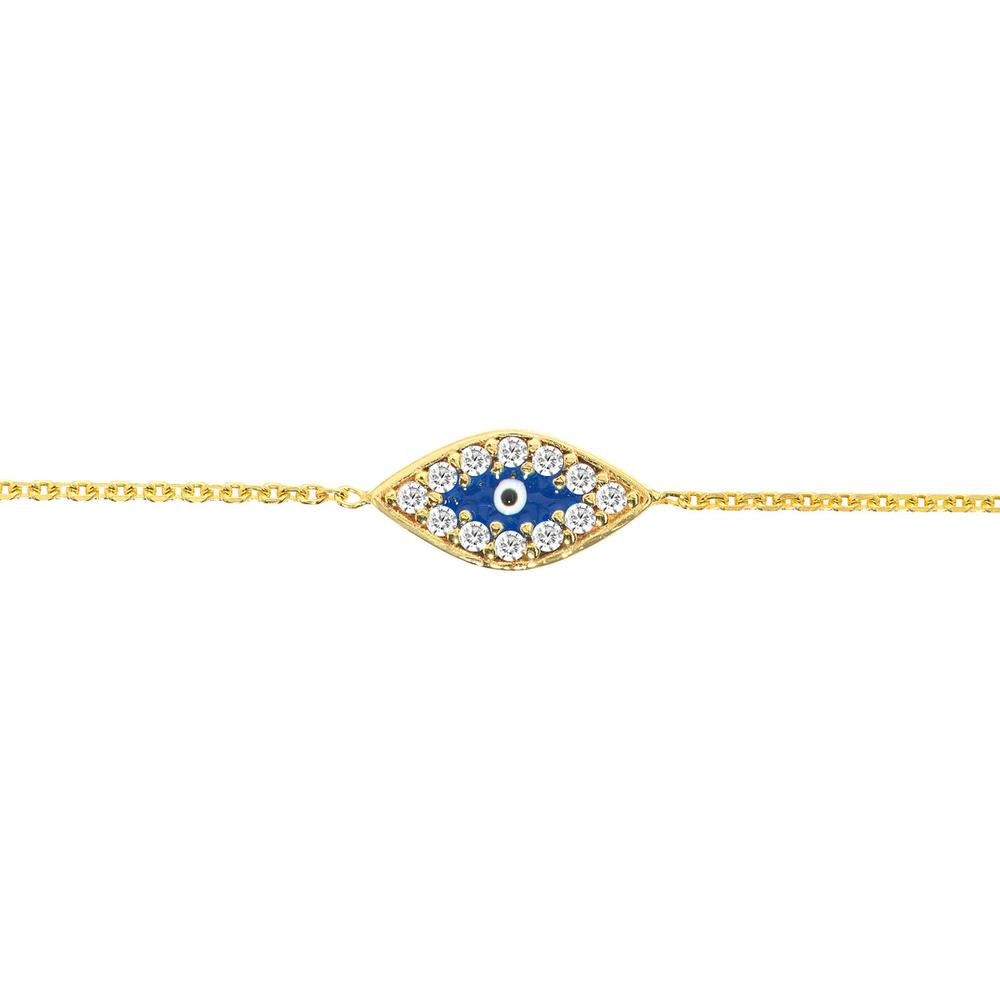 Olas d'Oro - 14K Yellow Gold Mini CZ Evil Eye Adjustable Bracelet  Protective Charm with Sparkling CZ Stones