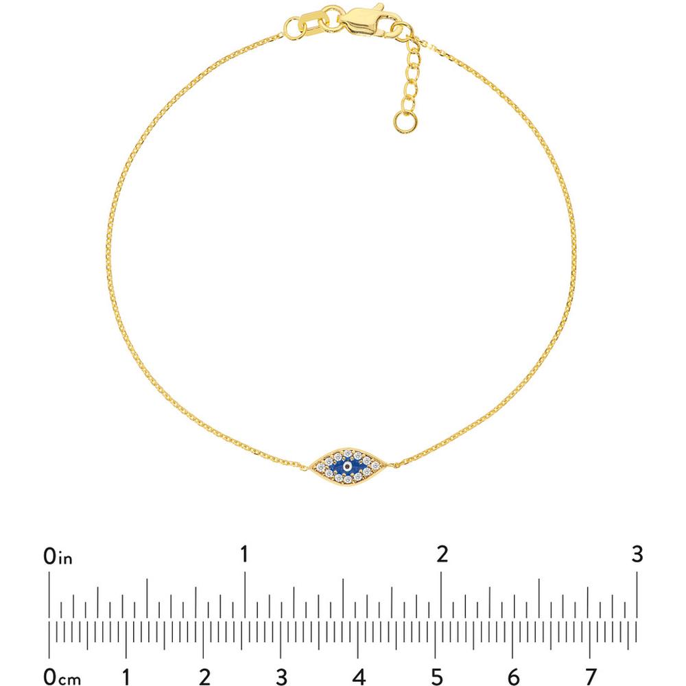 Olas d'Oro - 14K Yellow Gold Mini CZ Evil Eye Adjustable Bracelet  Protective Charm with Sparkling CZ Stones