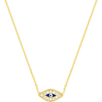 Olas d'Oro - 14K Yellow Gold Mini CZ Evil Eye Adjustable Necklace - Protective Talisman Pendant