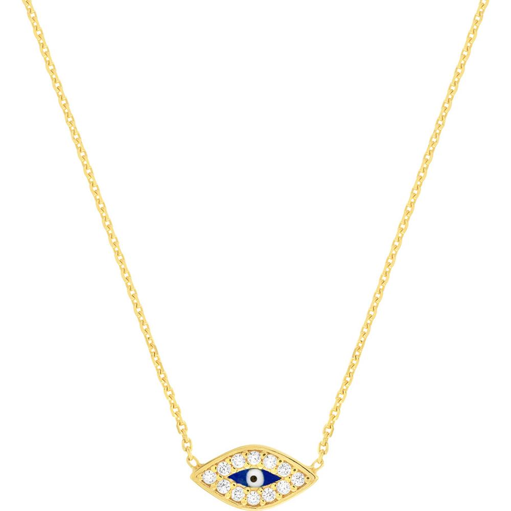Olas d'Oro - 14K Yellow Gold Mini CZ Evil Eye Adjustable Necklace - Protective Talisman Pendant