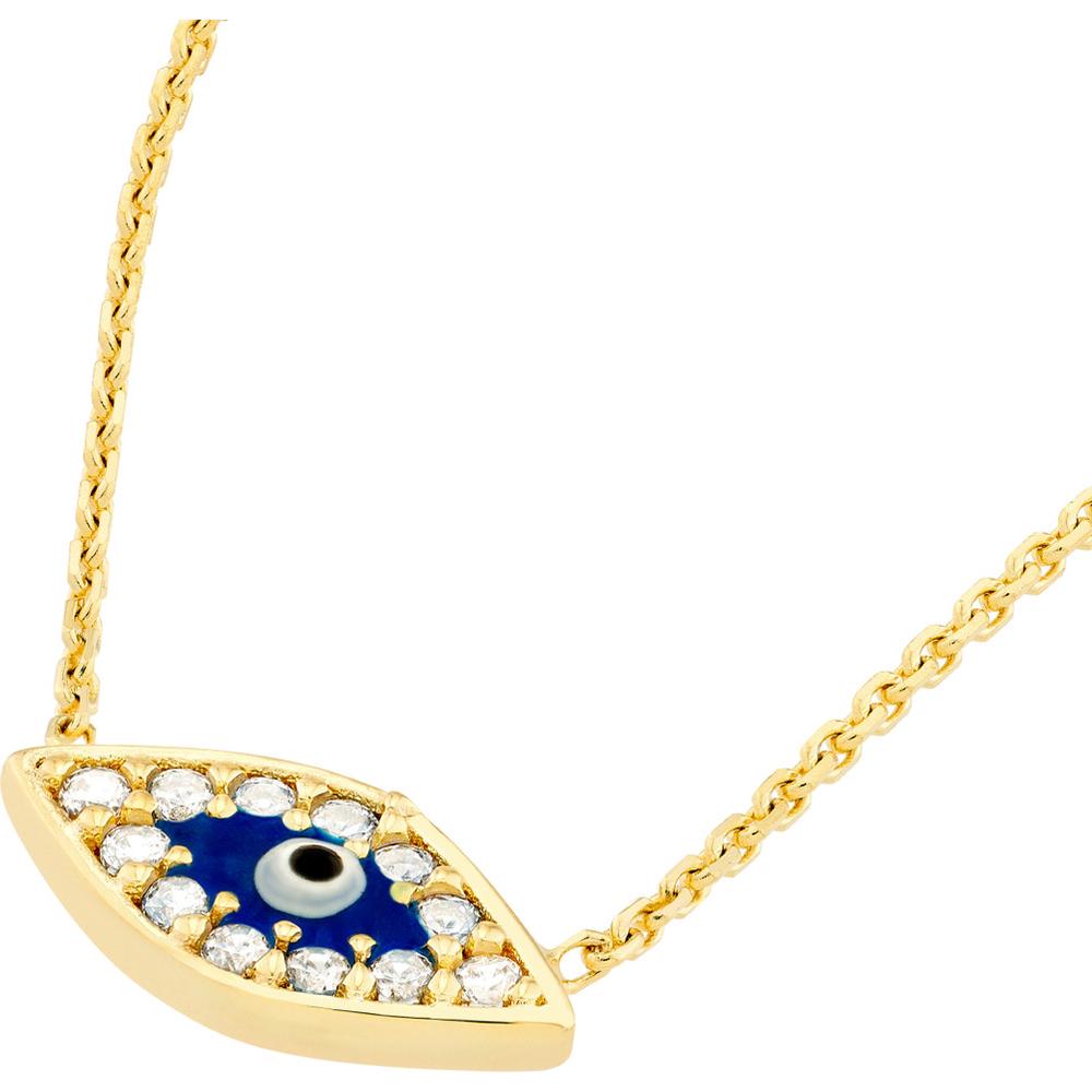 Olas d'Oro - 14K Yellow Gold Mini CZ Evil Eye Adjustable Necklace - Protective Talisman Pendant