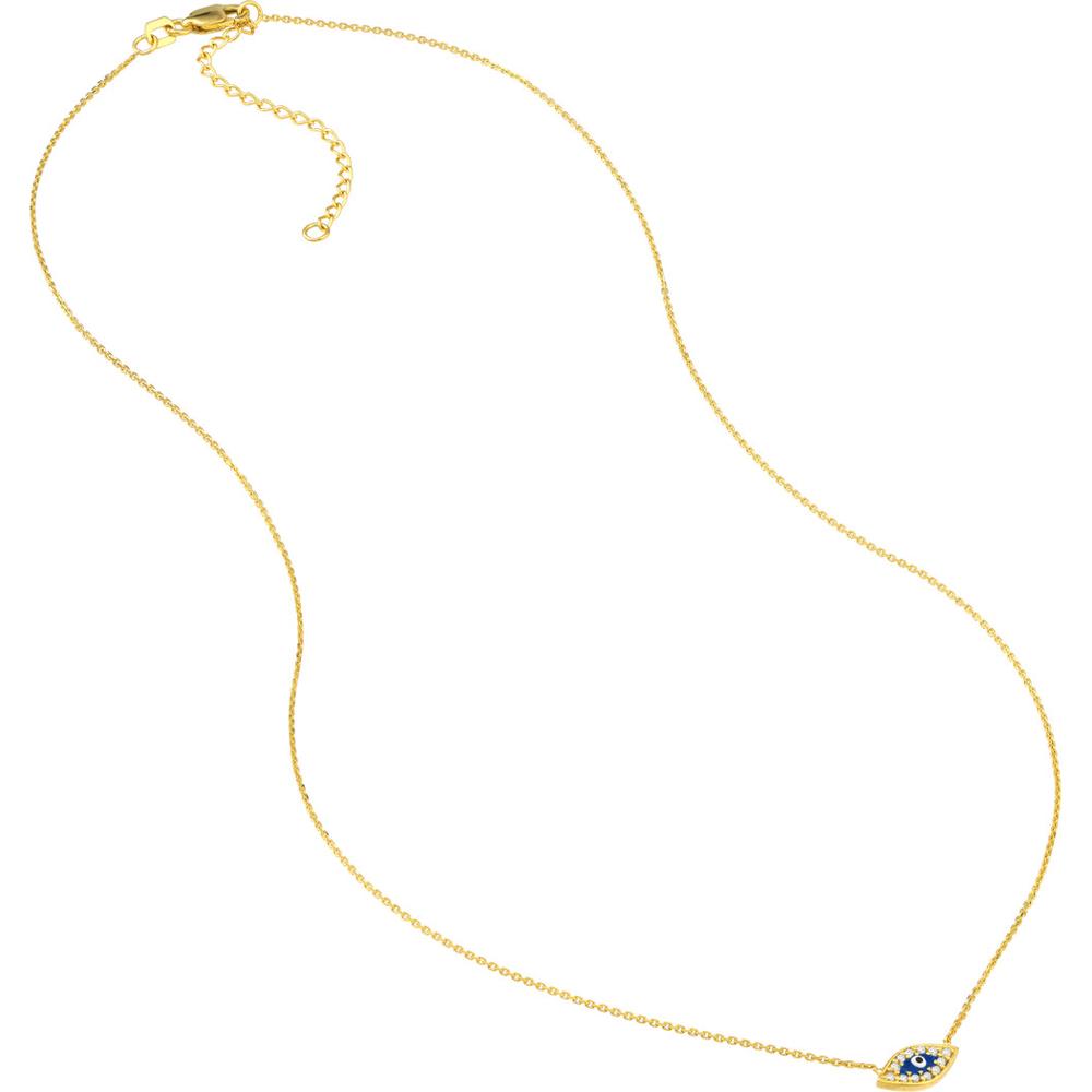 Olas d'Oro - 14K Yellow Gold Mini CZ Evil Eye Adjustable Necklace - Protective Talisman Pendant