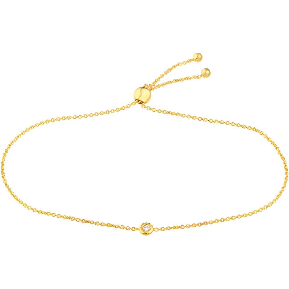 Olas d'Oro - 14K Yellow Gold Mini Diamond Bezel Bolo Bracelet - 0.03 Carat Total Diamond Weight