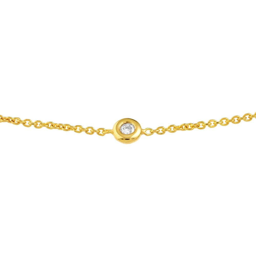 Olas d'Oro - 14K Yellow Gold Mini Diamond Bezel Bolo Bracelet - 0.03 Carat Total Diamond Weight