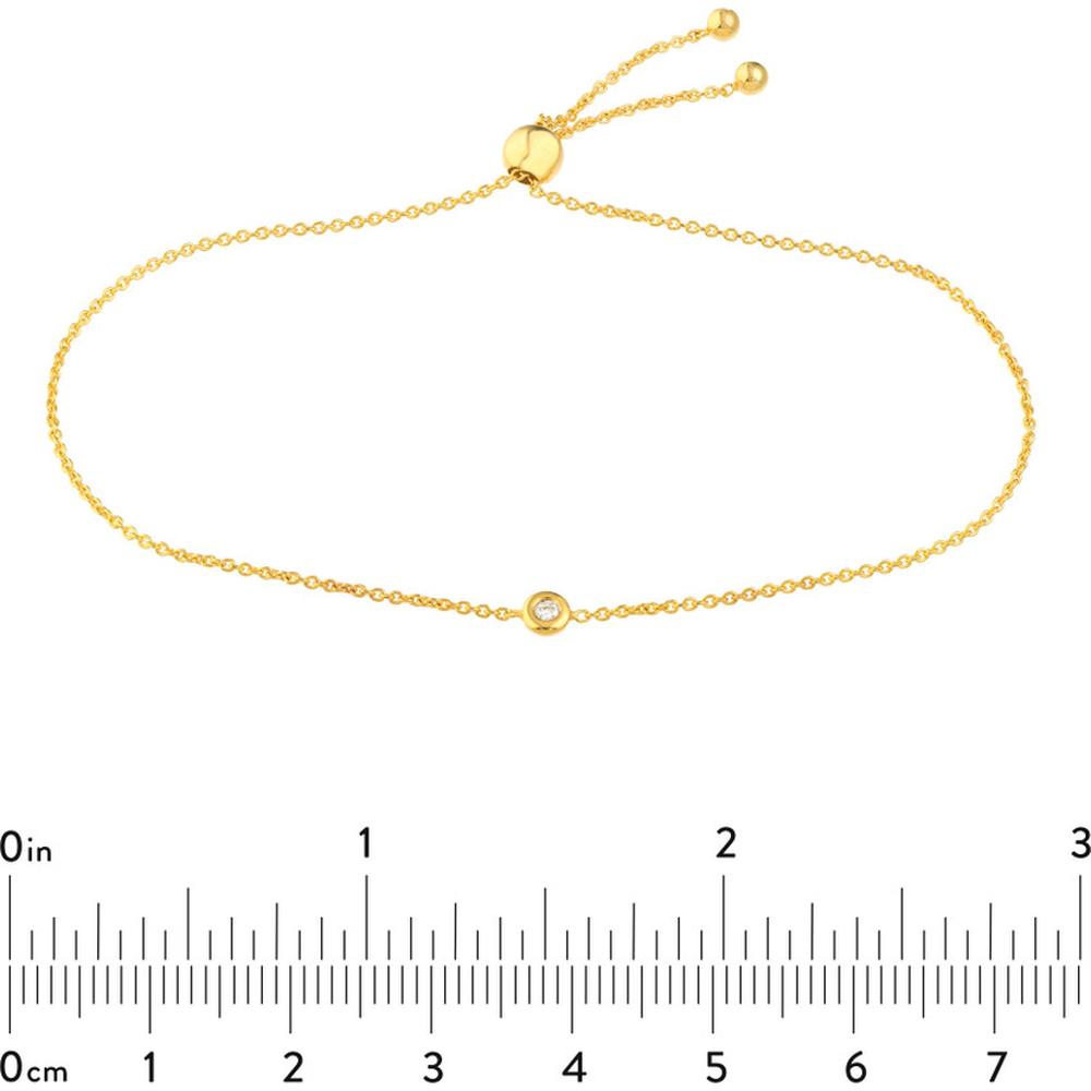 Olas d'Oro - 14K Yellow Gold Mini Diamond Bezel Bolo Bracelet - 0.03 Carat Total Diamond Weight