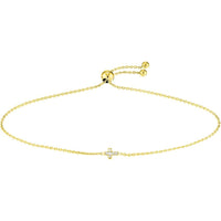 Olas d'Oro - 14K Yellow Gold Mini Diamond Cross Bolo Bracelet with 3pt Diamond - 0.03 Carat Total Diamond Weight