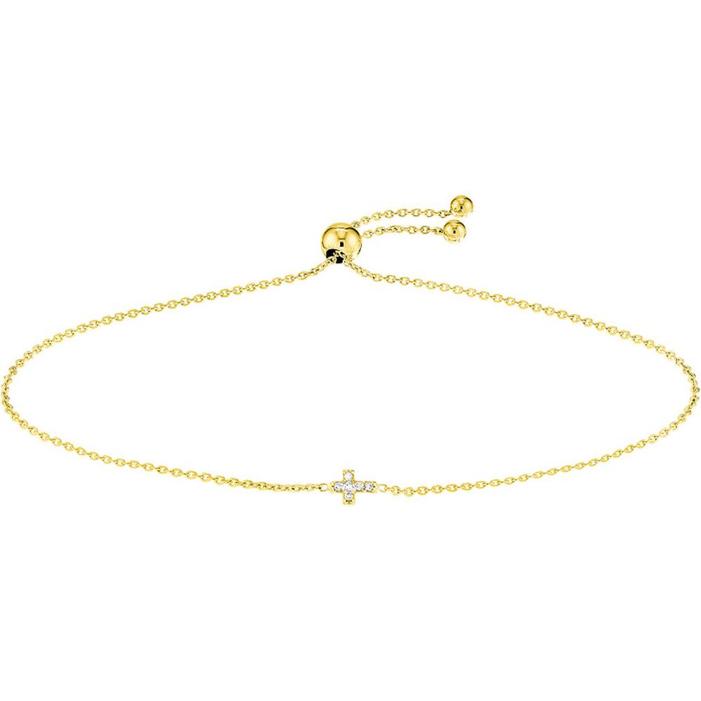 Olas d'Oro - 14K Yellow Gold Mini Diamond Cross Bolo Bracelet with 3pt Diamond - 0.03 Carat Total Diamond Weight