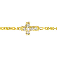 Olas d'Oro - 14K Yellow Gold Mini Diamond Cross Bolo Bracelet with 3pt Diamond - 0.03 Carat Total Diamond Weight