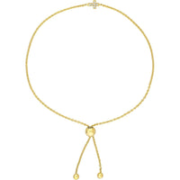 Olas d'Oro - 14K Yellow Gold Mini Diamond Cross Bolo Bracelet with 3pt Diamond - 0.03 Carat Total Diamond Weight