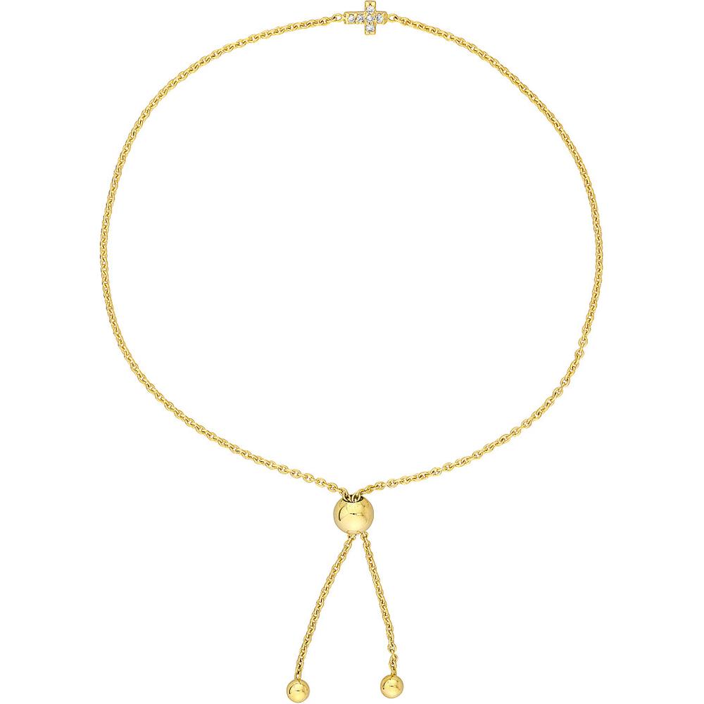 Olas d'Oro - 14K Yellow Gold Mini Diamond Cross Bolo Bracelet with 3pt Diamond - 0.03 Carat Total Diamond Weight