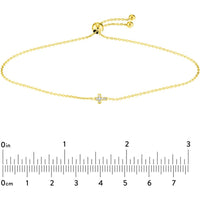 Olas d'Oro - 14K Yellow Gold Mini Diamond Cross Bolo Bracelet with 3pt Diamond - 0.03 Carat Total Diamond Weight