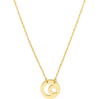 Olas d'Oro - 14K Yellow Gold Mini Disc Necklace with Cutout Moon and Star Pendant