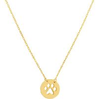 Olas d'Oro - 14K Yellow Gold Mini Disc Necklace with Paw Print Cutout 1.03 Grams