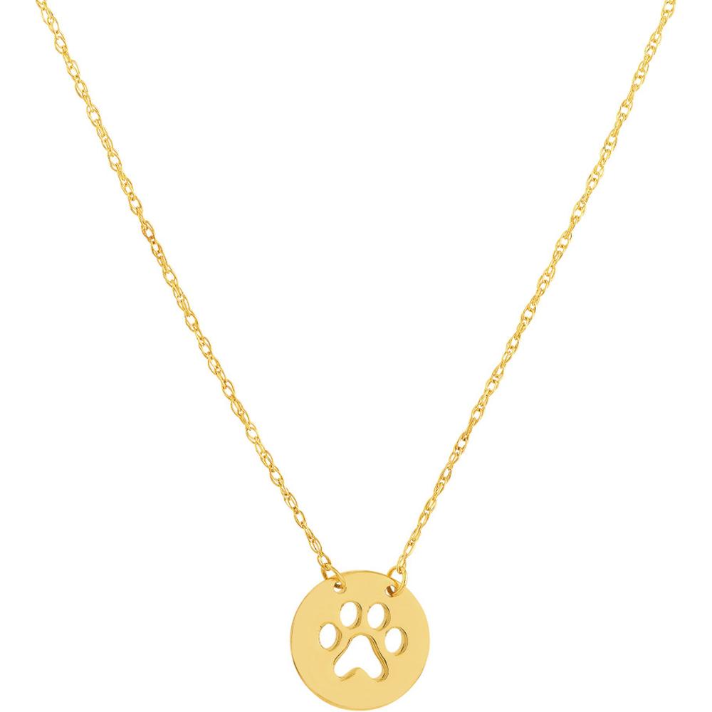 Olas d'Oro - 14K Yellow Gold Mini Disc Necklace with Paw Print Cutout 1.03 Grams