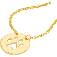 Olas d'Oro - 14K Yellow Gold Mini Disc Necklace with Paw Print Cutout 1.03 Grams
