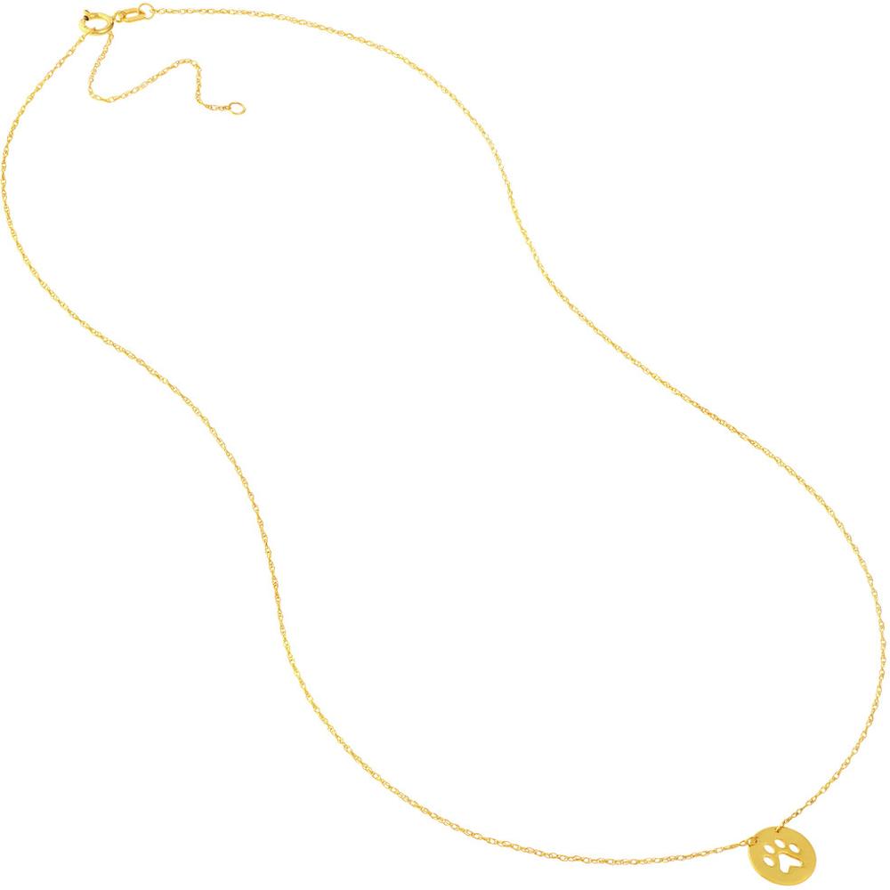 Olas d'Oro - 14K Yellow Gold Mini Disc Necklace with Paw Print Cutout 1.03 Grams