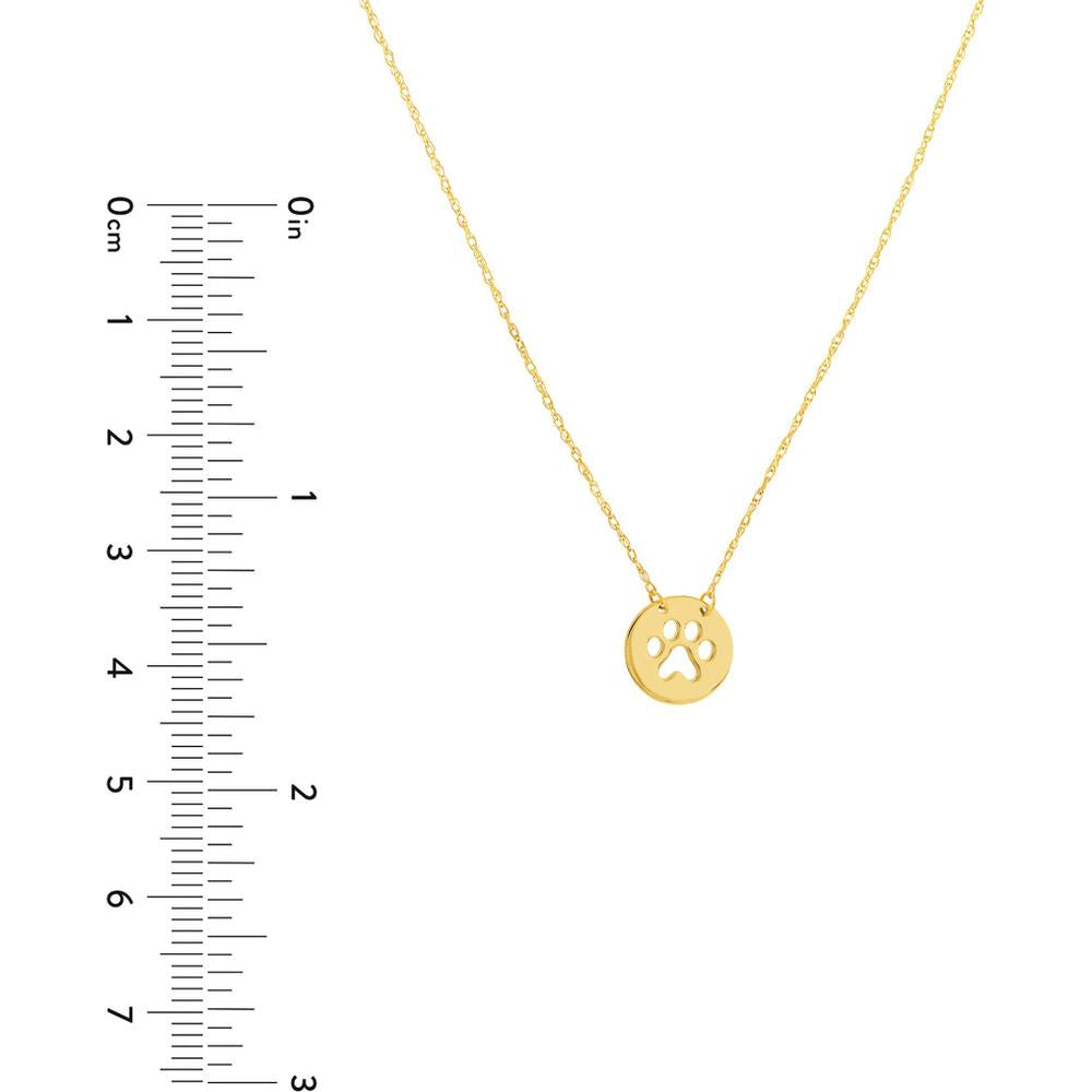 Olas d'Oro - 14K Yellow Gold Mini Disc Necklace with Paw Print Cutout 1.03 Grams