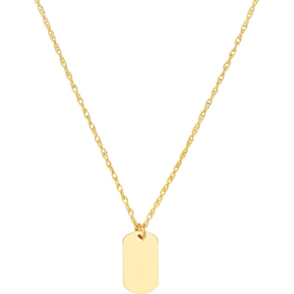 Olas d'Oro - 14K Yellow Gold Mini Dog Tag Adjustable Pendant Necklace Customizable Engraved Option