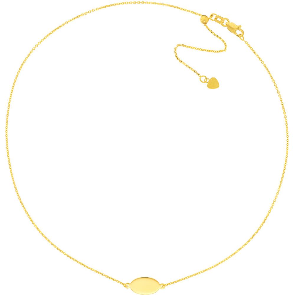 Olas d'Oro - 14K Yellow Gold Mini Engravable Oval Plate Adjustable Choker Necklace