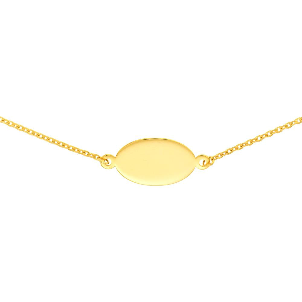 Olas d'Oro - 14K Yellow Gold Mini Engravable Oval Plate Adjustable Choker Necklace