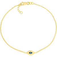 Olas d'Oro - 14K Yellow Gold Mini Evil Eye Adjustable Bracelet with Lobster Clasp Closure