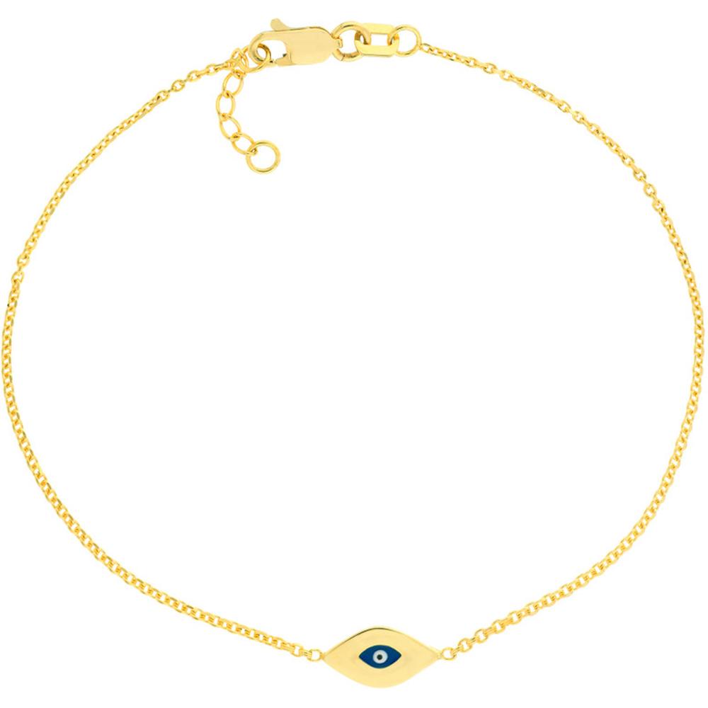 Olas d'Oro - 14K Yellow Gold Mini Evil Eye Adjustable Bracelet with Lobster Clasp Closure