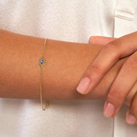 Olas d'Oro - 14K Yellow Gold Mini Evil Eye Adjustable Bracelet with Lobster Clasp Closure