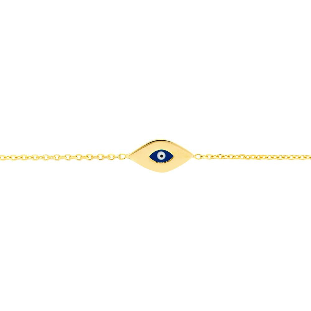 Olas d'Oro - 14K Yellow Gold Mini Evil Eye Adjustable Bracelet with Lobster Clasp Closure