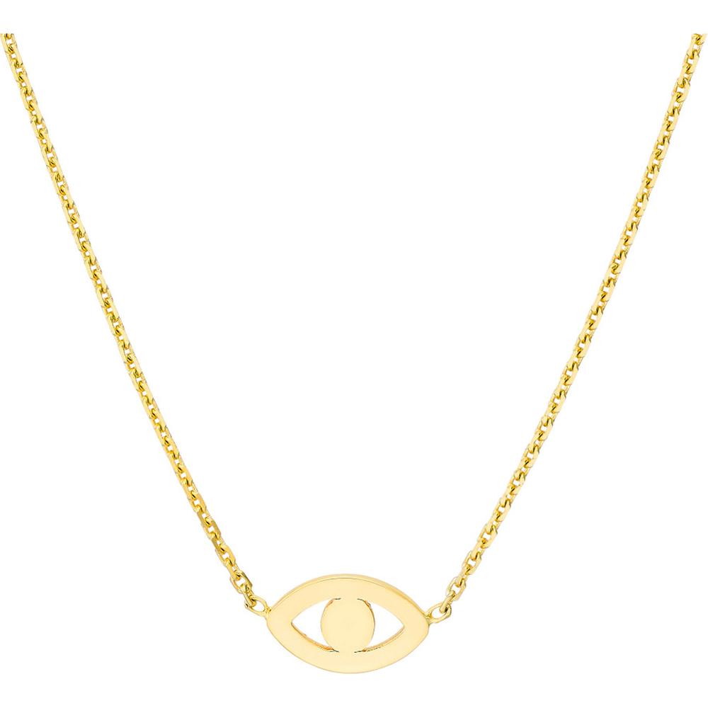 Olas d'Oro - 14K Yellow Gold Mini Evil Eye Cutout Adjustable Necklace - 1.70g