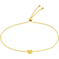 Olas d'Oro - 14K Yellow Gold Mini Heart Bolo Bracelet with Adjustable Silicon Bead Closure - 1.53g Total Weight