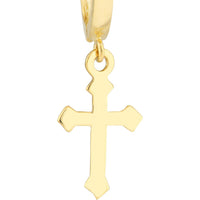Olas d'Oro - 14K Yellow Gold Mini Huggie Hoop Earrings with Cross Drop