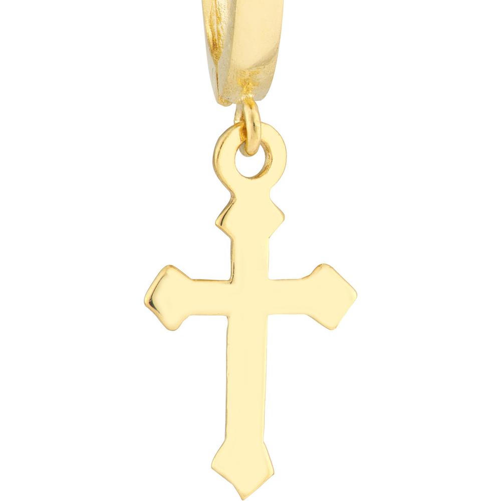 Olas d'Oro - 14K Yellow Gold Mini Huggie Hoop Earrings with Cross Drop