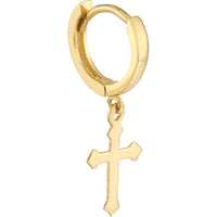 Olas d'Oro - 14K Yellow Gold Mini Huggie Hoop Earrings with Cross Drop