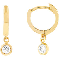 Olas d'Oro - 14K Yellow Gold Mini Huggie Hoop Earrings with CZ Bezel Drop - 0.12 Carat Total CZ Weight