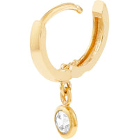 Olas d'Oro - 14K Yellow Gold Mini Huggie Hoop Earrings with CZ Bezel Drop - 0.12 Carat Total CZ Weight