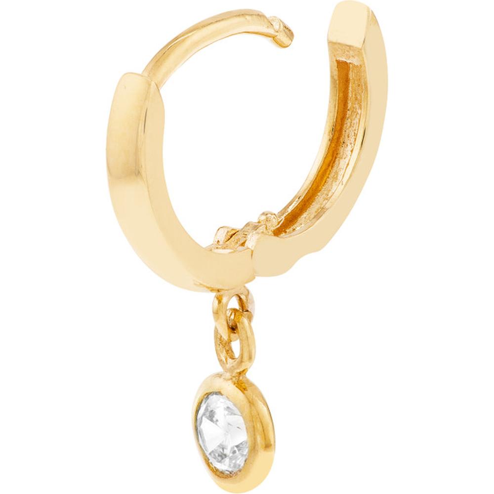 Olas d'Oro - 14K Yellow Gold Mini Huggie Hoop Earrings with CZ Bezel Drop - 0.12 Carat Total CZ Weight