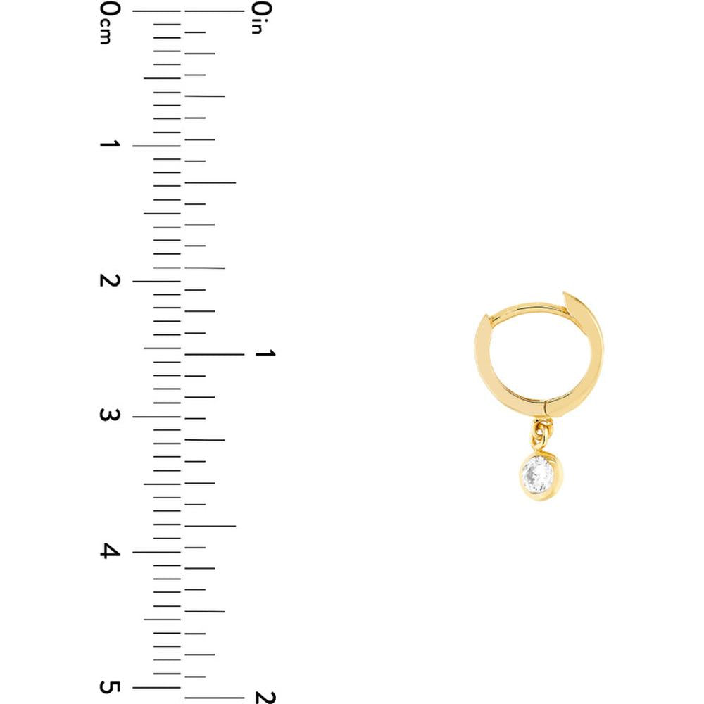 Olas d'Oro - 14K Yellow Gold Mini Huggie Hoop Earrings with CZ Bezel Drop - 0.12 Carat Total CZ Weight