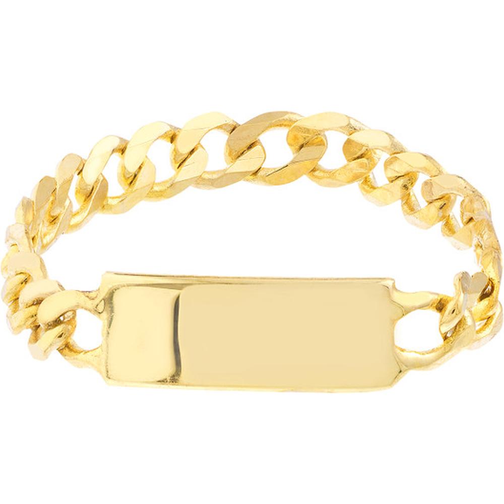 Olas d'Oro - 14K Yellow Gold Mini ID Plate Curb Chain Ring - Size 6