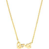 Olas d'Oro - 14K Yellow Gold Mini Love Necklace with 1pt Diamond Pendant