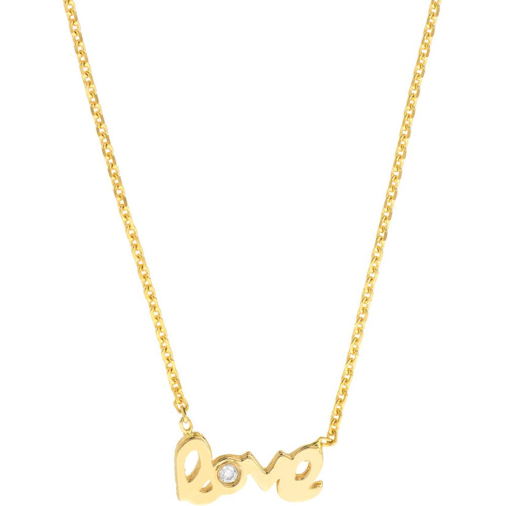 Olas d'Oro - 14K Yellow Gold Mini Love Necklace with 1pt Diamond Pendant