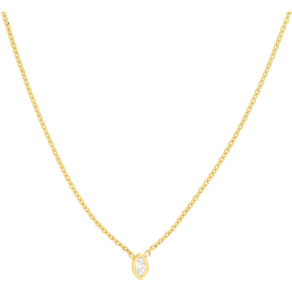 Olas d'Oro - 14K Yellow Gold Mini Marquise Diamond Bezel Drop Necklace - 0.04 Carat Total Diamond Weight