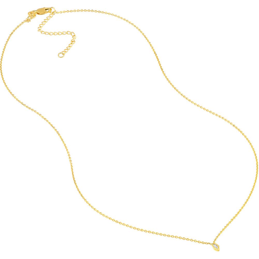 Olas d'Oro - 14K Yellow Gold Mini Marquise Diamond Bezel Drop Necklace - 0.04 Carat Total Diamond Weight