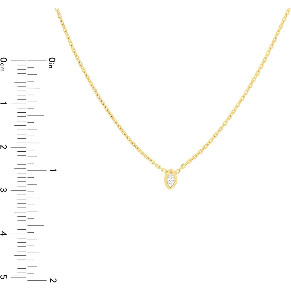Olas d'Oro - 14K Yellow Gold Mini Marquise Diamond Bezel Drop Necklace - 0.04 Carat Total Diamond Weight