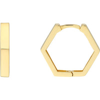 Olas d'Oro - 14K Yellow Gold Mini Pentagon Shaped Huggie Earrings - 2.09g