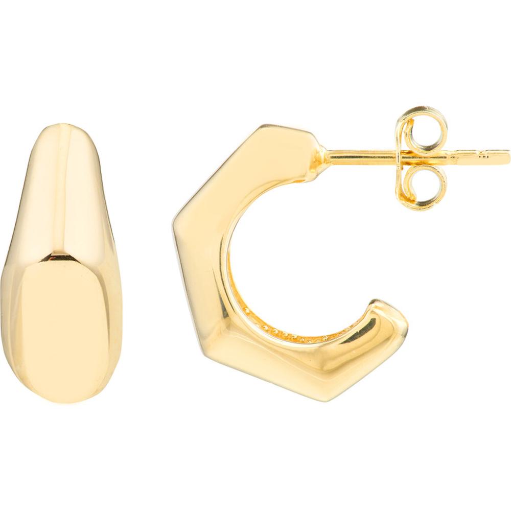 Olas d'Oro - 14K Yellow Gold Mini Puff Bamboo Half Hoop Earrings - 3.95g Total Weight