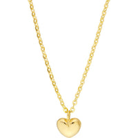 Olas d'Oro - 14K Yellow Gold Mini Puff Heart Pendant Necklace - Adjustable 2" Chain