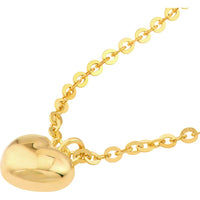 Olas d'Oro - 14K Yellow Gold Mini Puff Heart Pendant Necklace - Adjustable 2" Chain