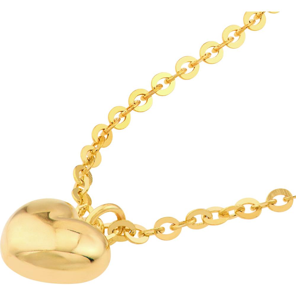 Olas d'Oro - 14K Yellow Gold Mini Puff Heart Pendant Necklace - Adjustable 2" Chain