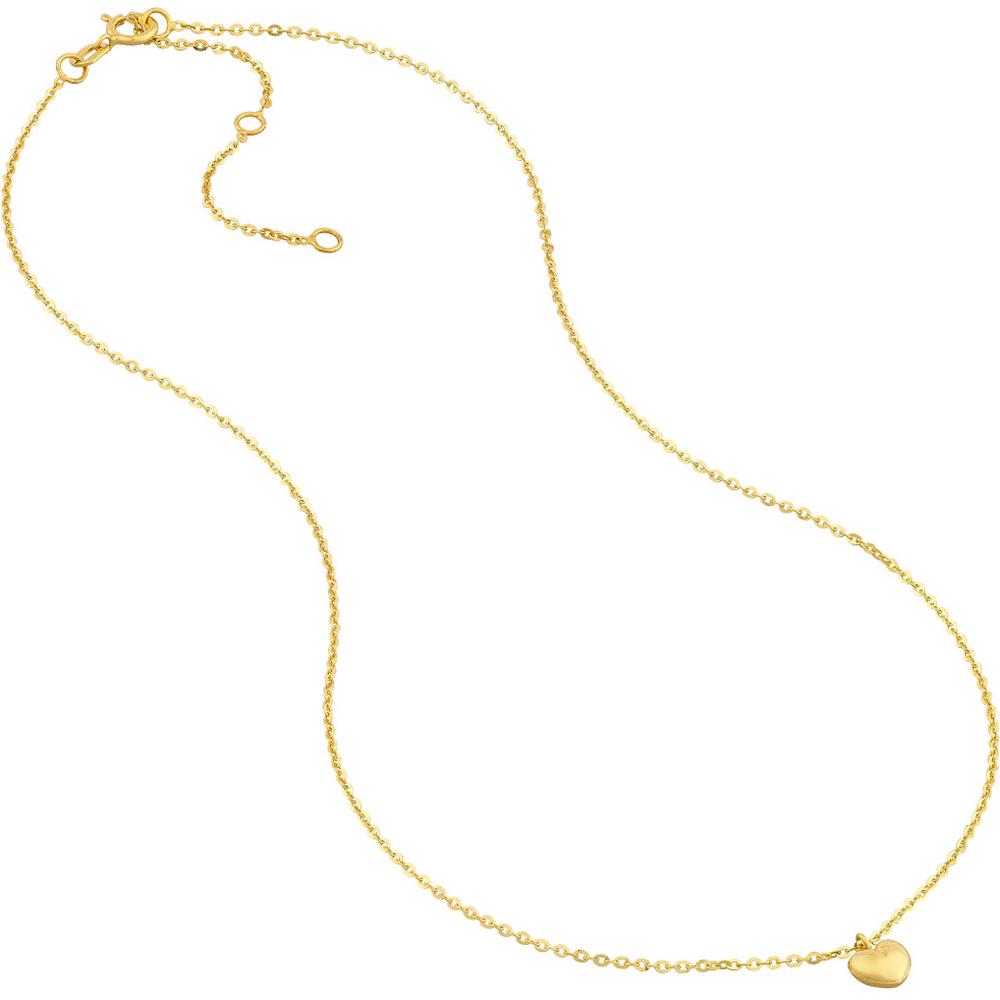 Olas d'Oro - 14K Yellow Gold Mini Puff Heart Pendant Necklace - Adjustable 2" Chain
